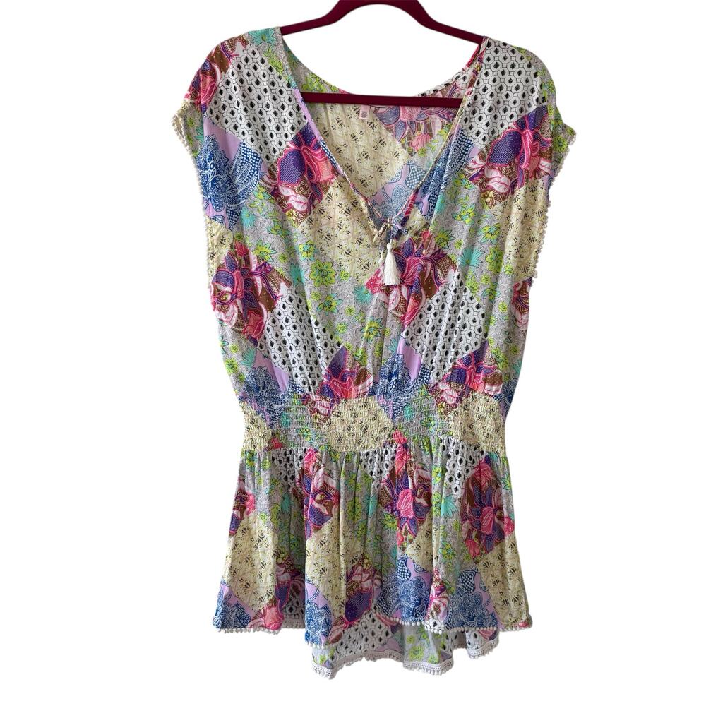 Victorias Secret Pink Green Blue Mixed Print Patchwork Swim Cover Up Tunic Small